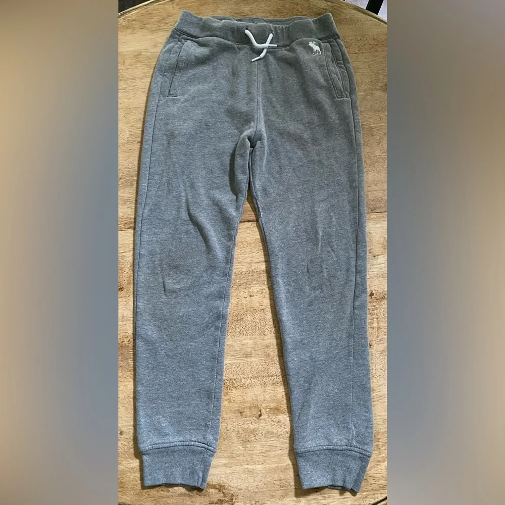 Abercrombie Kids Sz 13/14 Heather Gray Fleece Logo Joggers‎